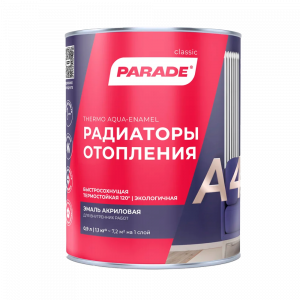 Эмаль PARADE А4 для радиаторов, акриловая, термо, бел. п/мат. 0,9л