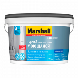 Краска Marshall Export-2 водно-дисперсионная для стен и потолков глубокоматовая база BW ( 2,5л)